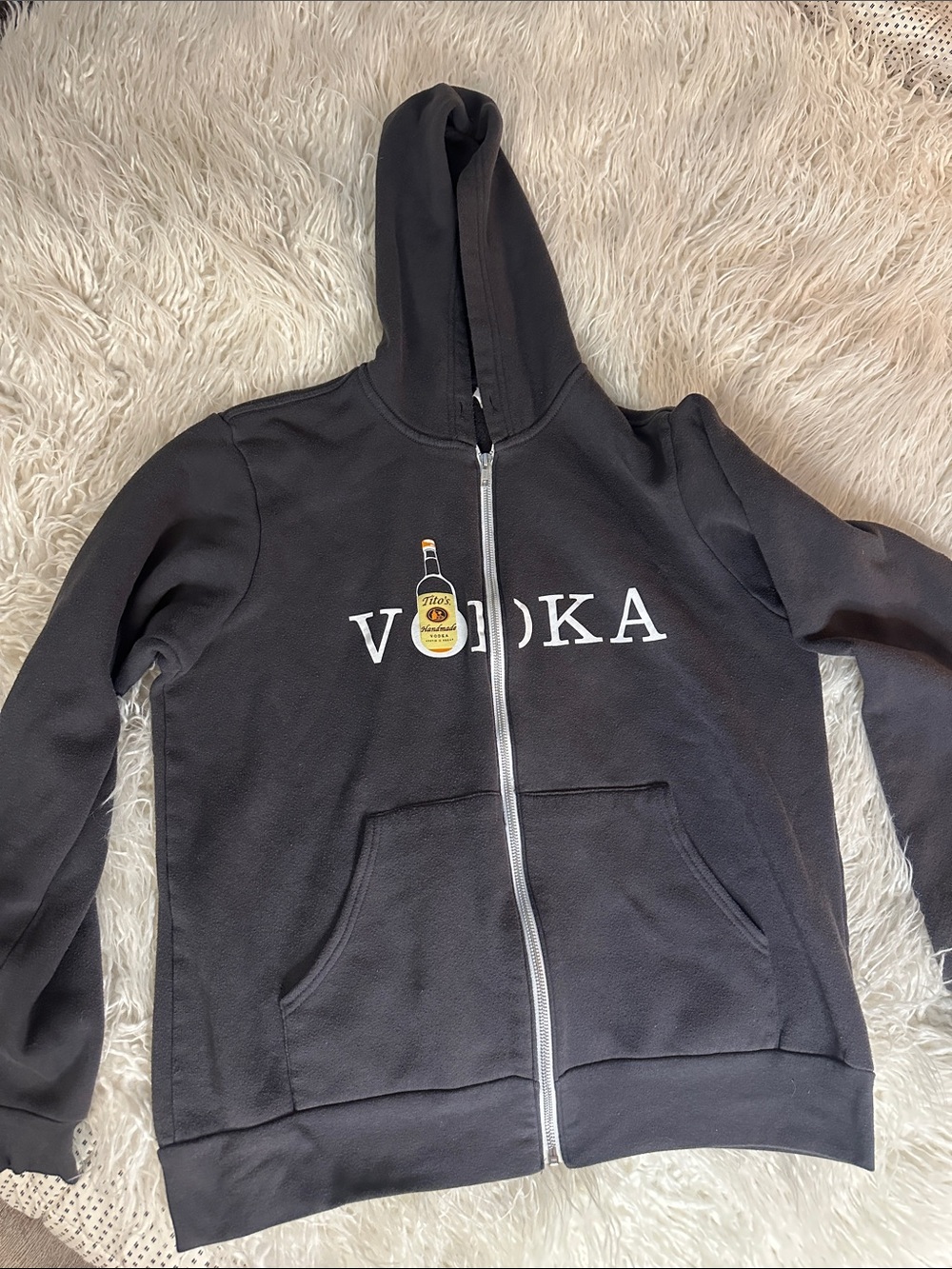 Tito's Vodka Blue Gray Zip Hoodie with Bottle Graphic Unisex L